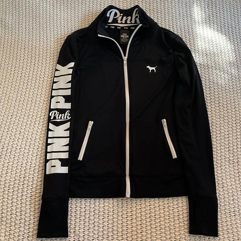 Pink by Victoria Secret Ultimate Full Zip. XS. Black with white detail.